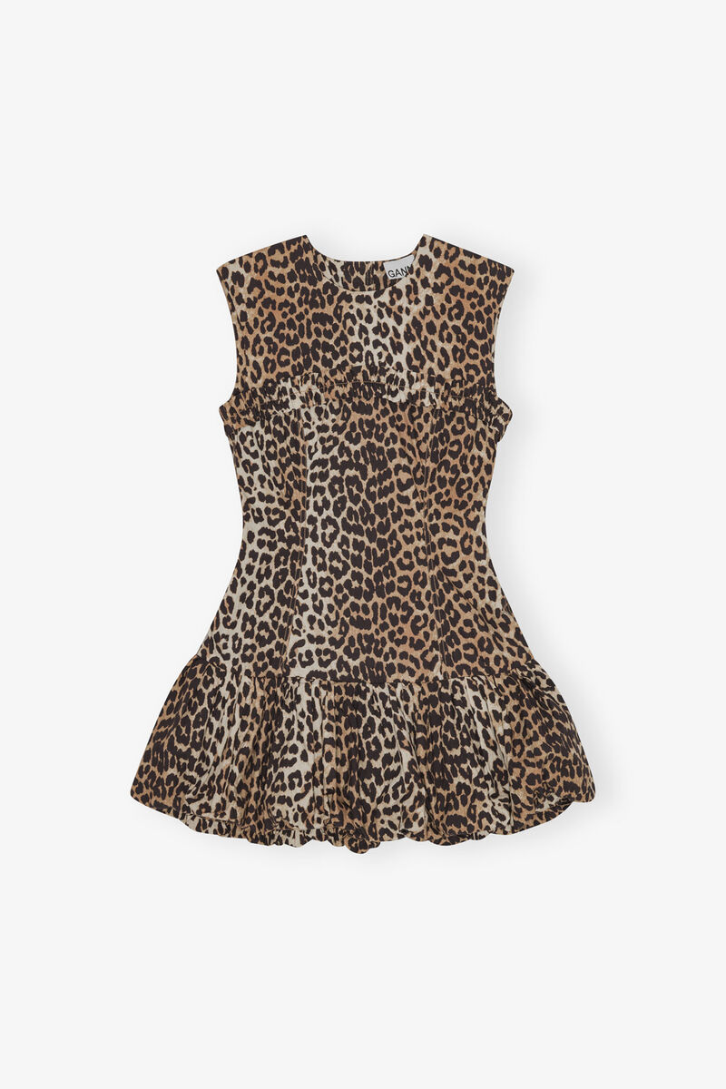 Leopard Print Cotton Mini Dress, Organic Cotton, in colour Leopard - 1 - GANNI