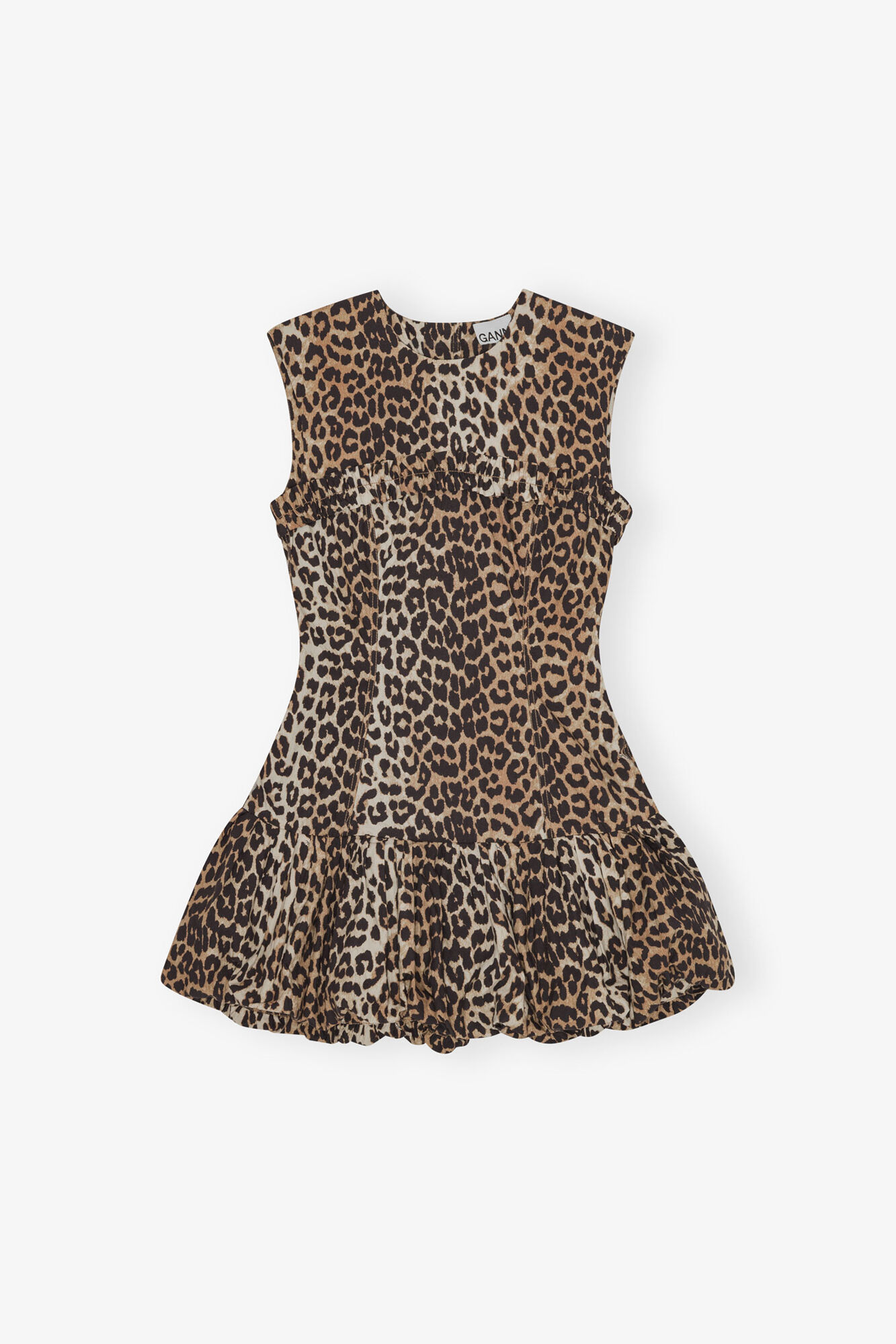 Leopard Print Cotton Mini Dress, Organic Cotton, in colour Leopard - 1 - GANNI