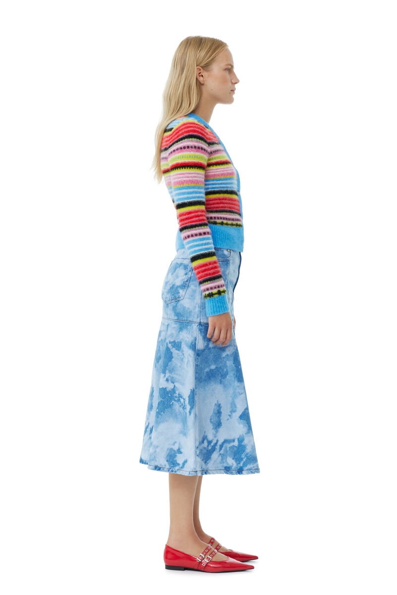 Striped Soft Wool Cardigan, Alpaca, in colour Multicolour - 3 - GANNI