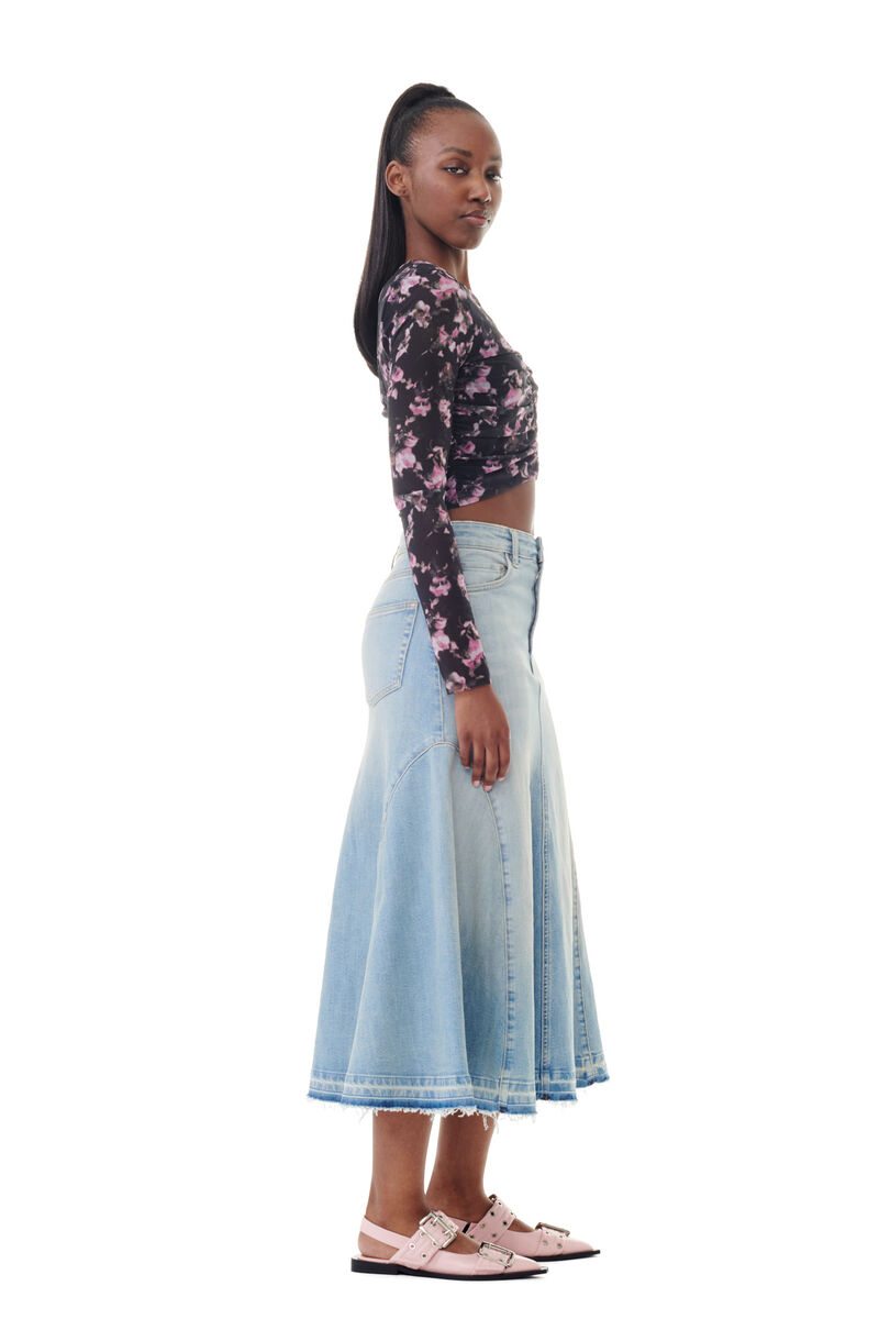 Light Blue Denim Midi Skirt, Elastane, in colour Tint Wash - 2 - GANNI