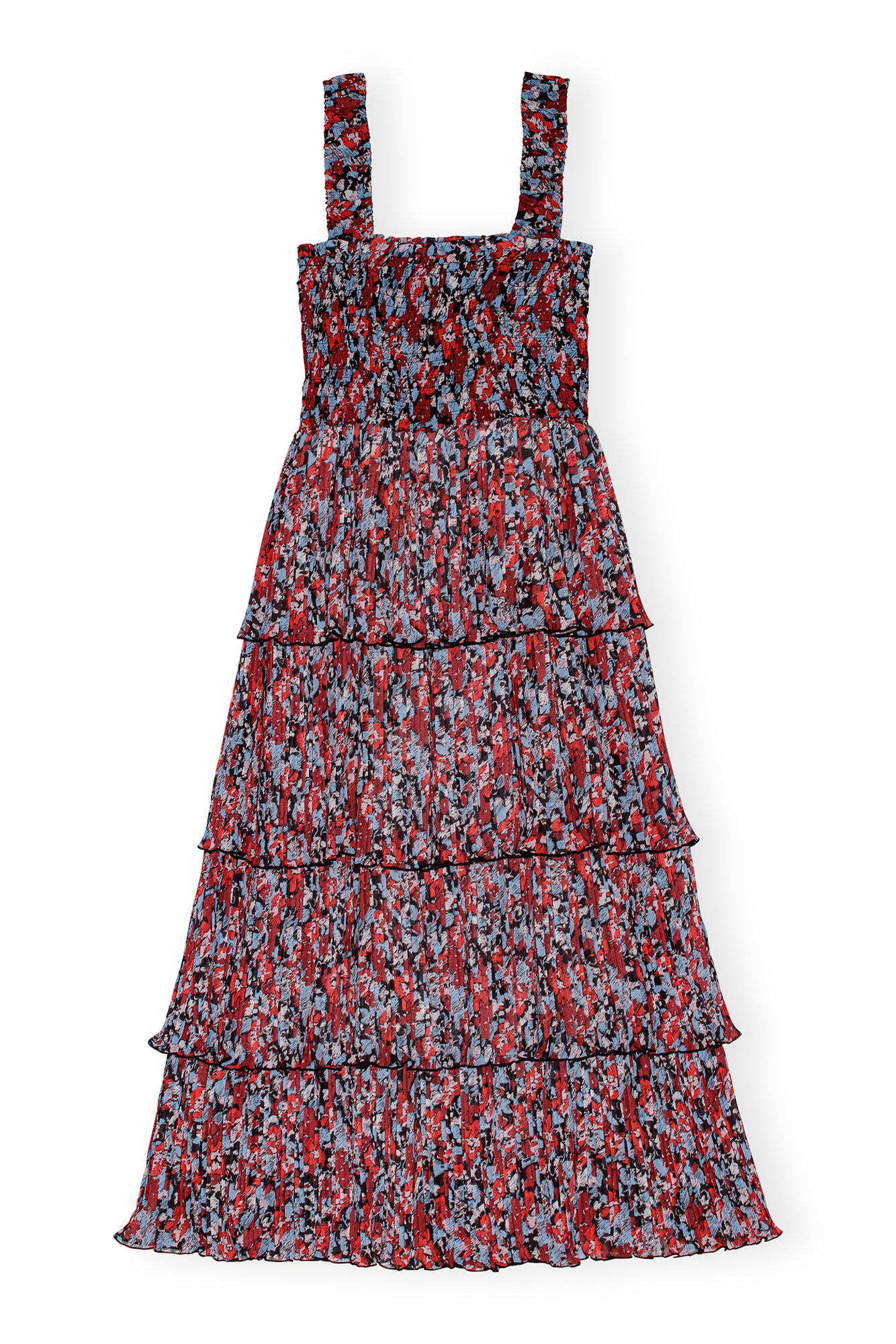 Red Pleated Georgette Flounce Smock Midikjole, Recycled Polyester, in colour High Risk Red - 1 - GANNI