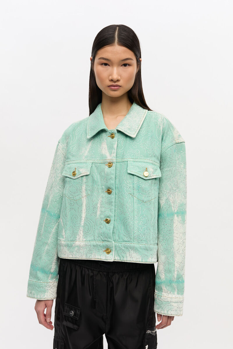 Green Washed Denim Jacket, Cotton, in colour Brook Green - 1 - GANNI