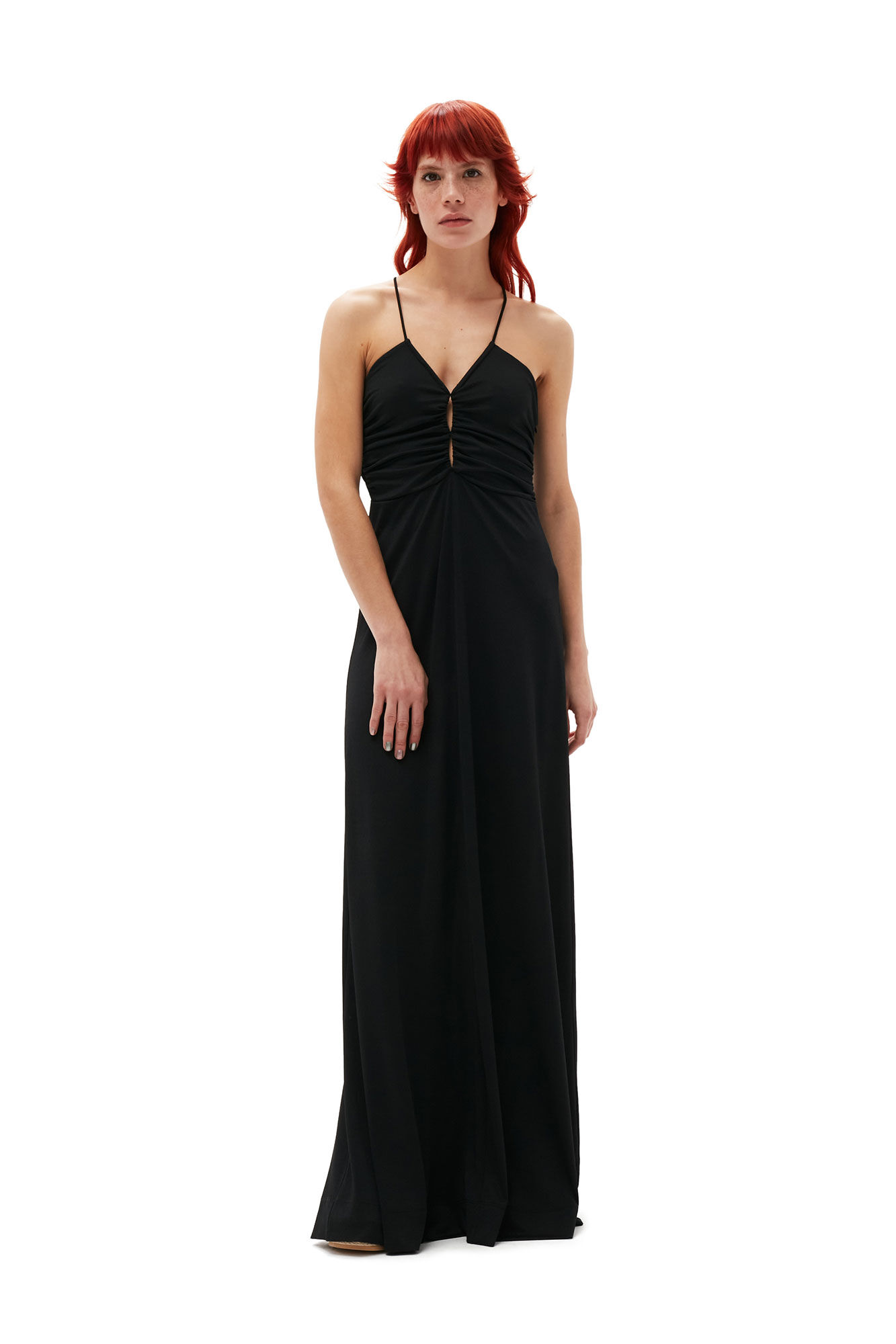 Shiny Crepe Jersey Maxi Dress, Elastane, in colour Black - 5 - GANNI