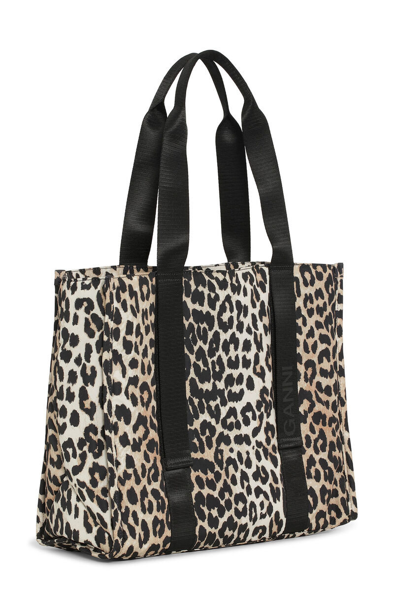 Medium Leopard Tech Tote , Recycled Polyester, in colour Leopard - 2 - GANNI