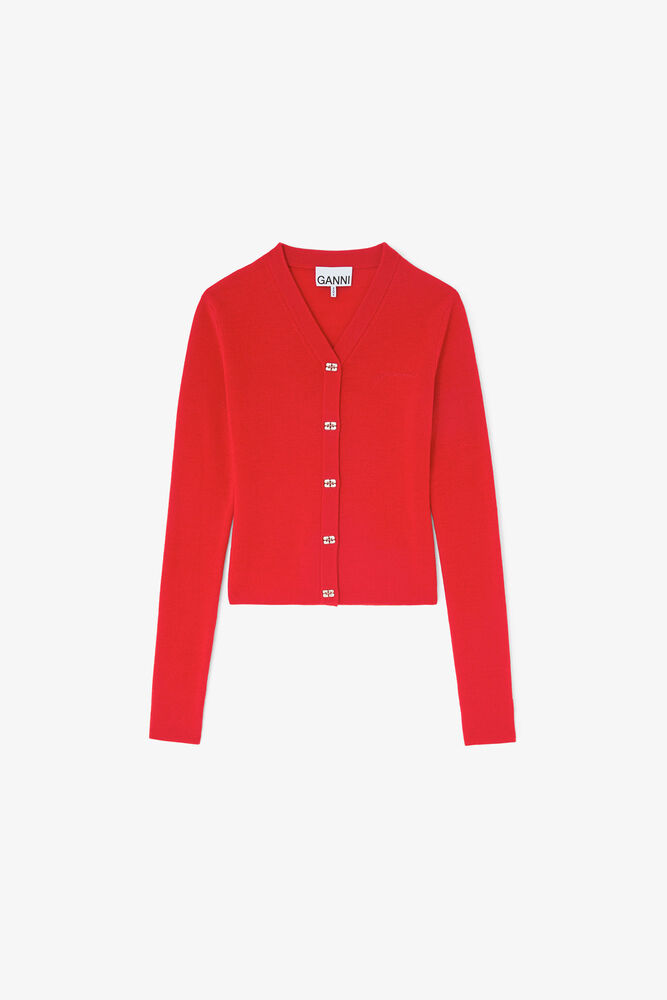 Cardigan in Red Merino, Goji Berry