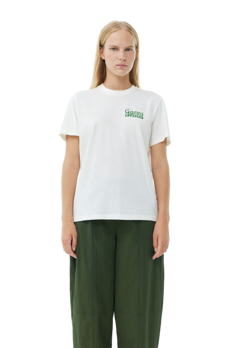 White Relaxed Loveclub T-shirt, Cotton, in colour Tofu - 1 - GANNI