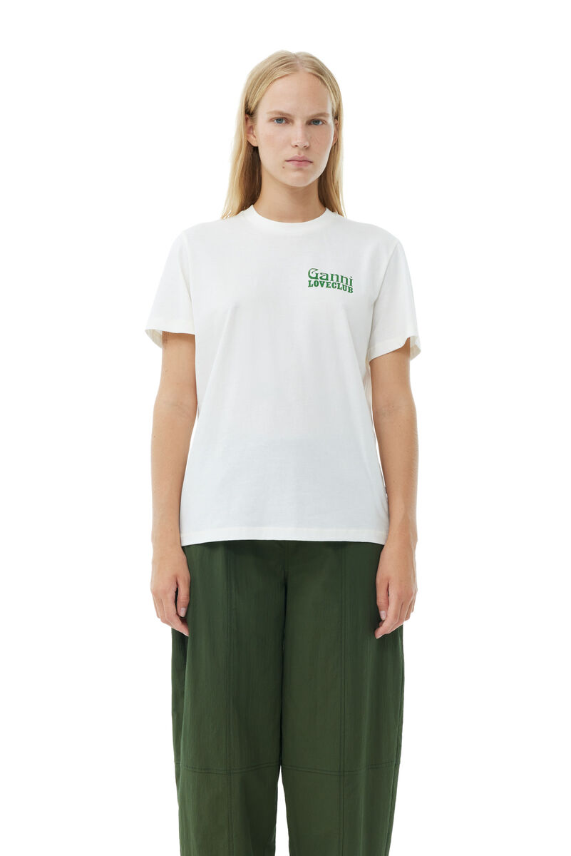 White Relaxed Loveclub-T-skjorte, Cotton, in colour Tofu - 1 - GANNI