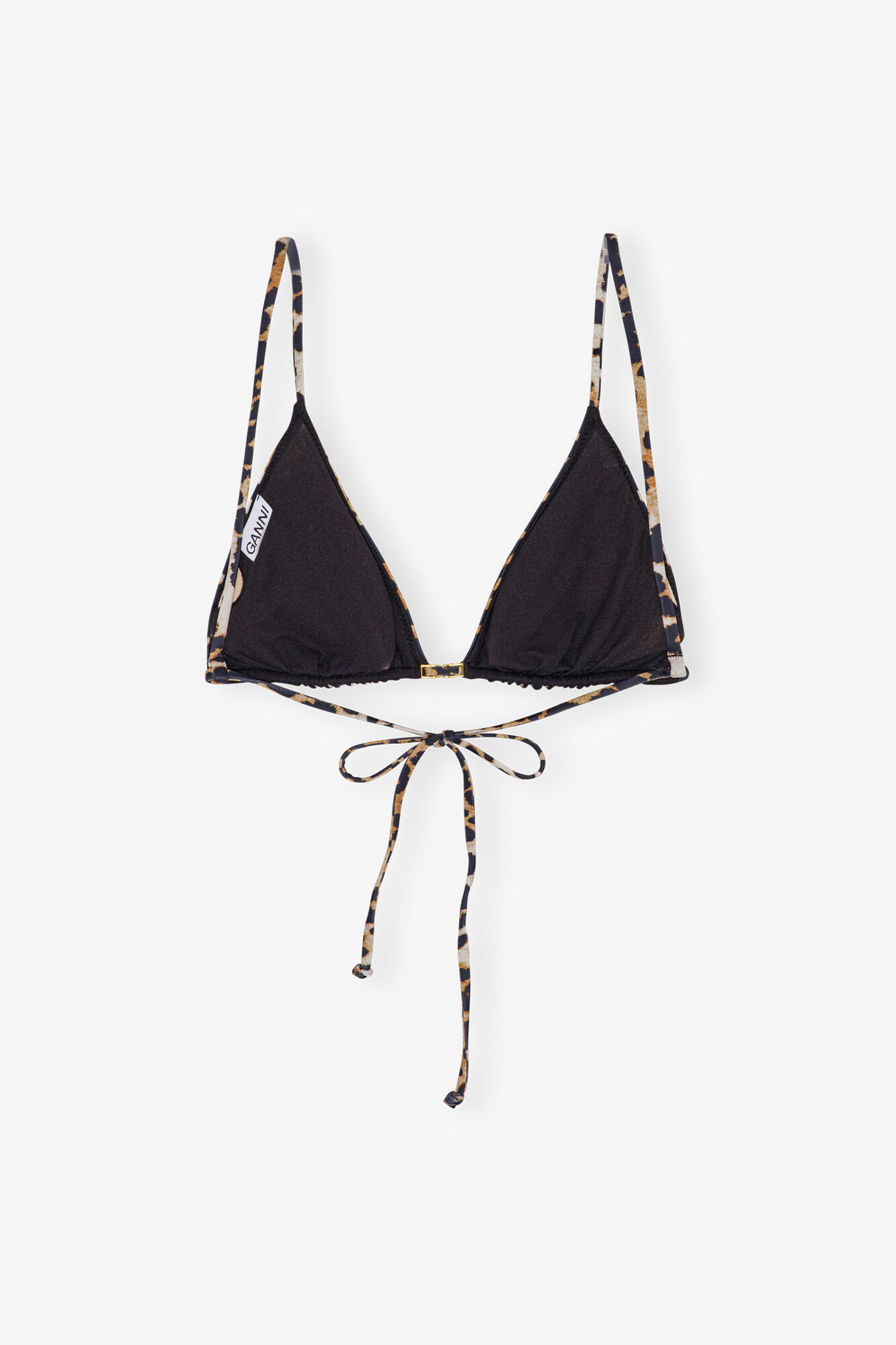 Recycled Leopard Printed String Bikini Top, Elastane, in colour Leopard - 2 - GANNI