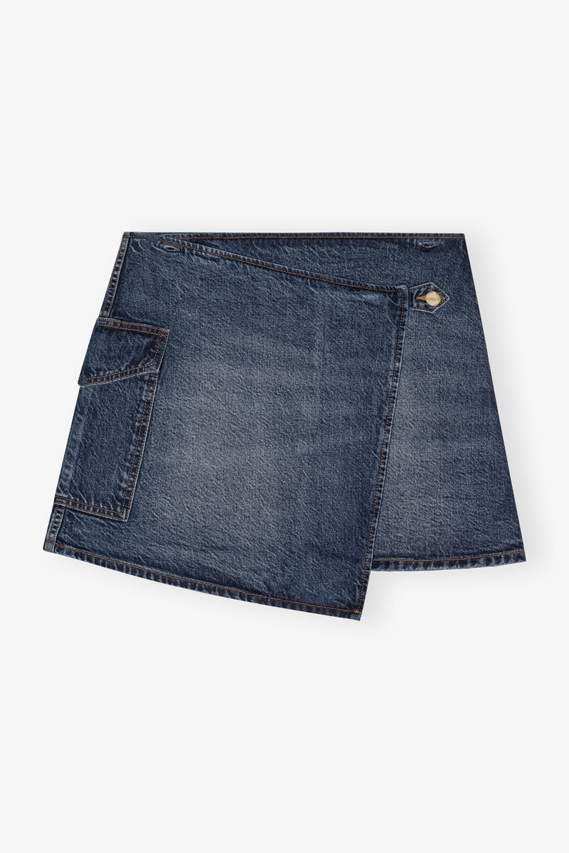 Dark Blue Heavy Washed Flared Skirt Jeans, Cotton, in colour Mid Blue Vintage - 4 - GANNI