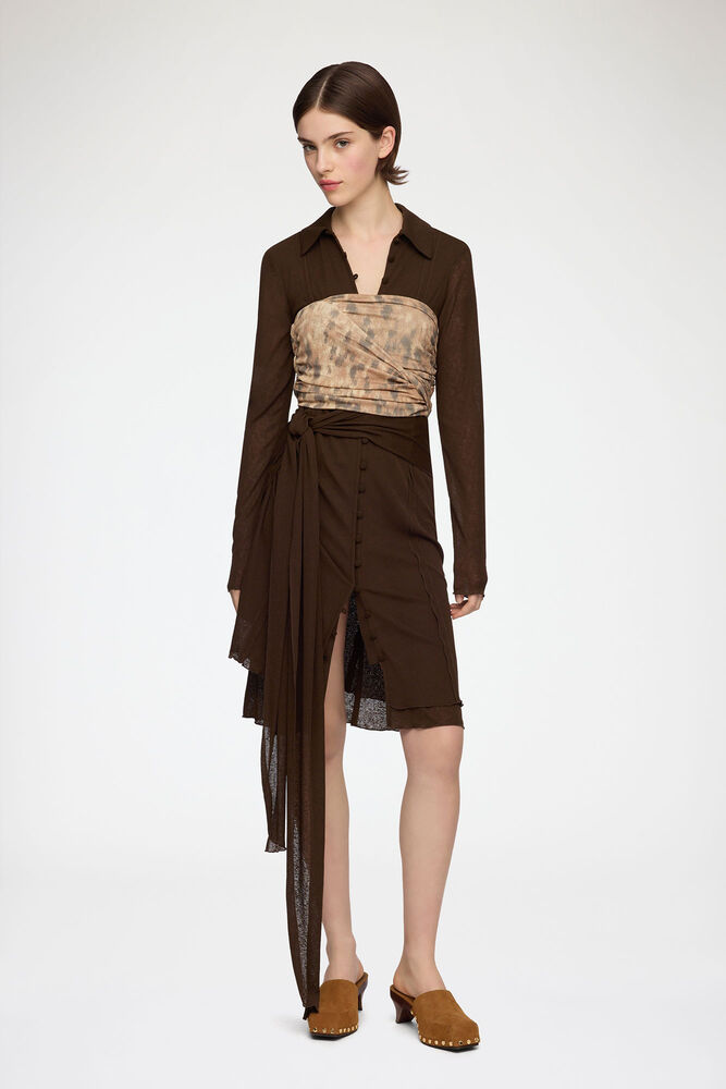 Bandeau Top in Printed Marl Mesh, Burro