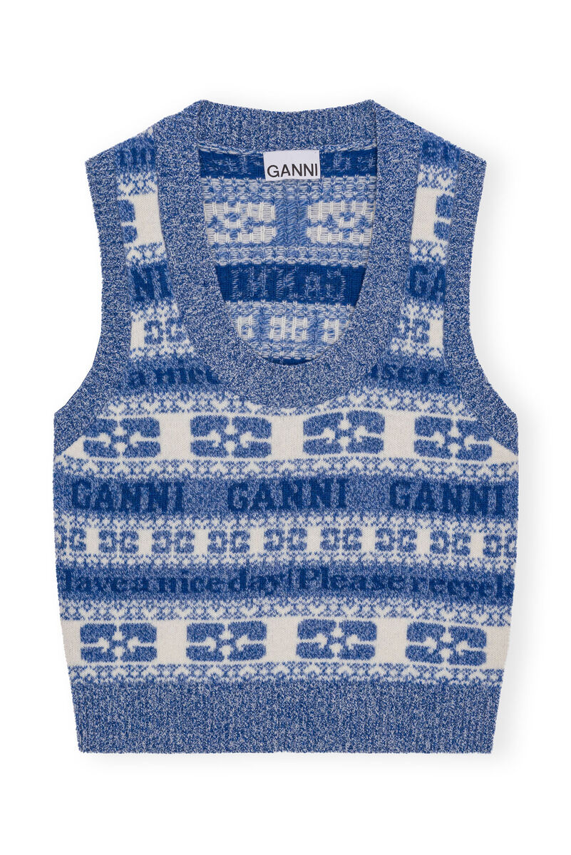 Re-cut Logo Wool Mix Vest, Recycled Polyamide, in colour Silver Lake Blue - 1 - GANNI