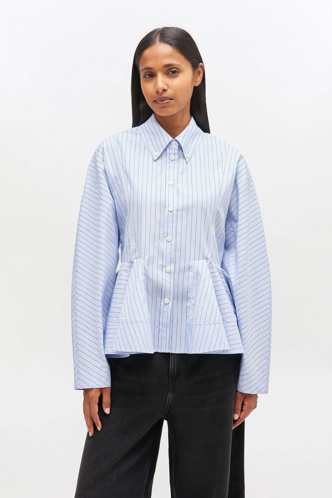 Blue Stripe Peplum Shirt, Lavender Lustre