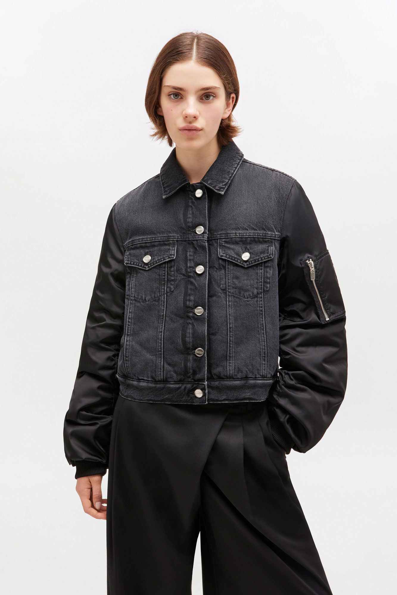 Black Rigid Denim Jacket, in colour Black Washed - 1 - GANNI
