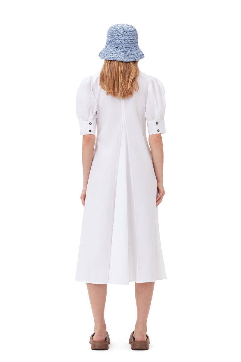 Cotton Poplin V-Neck Midi Dress, Cotton, in colour Bright White - 4 - GANNI