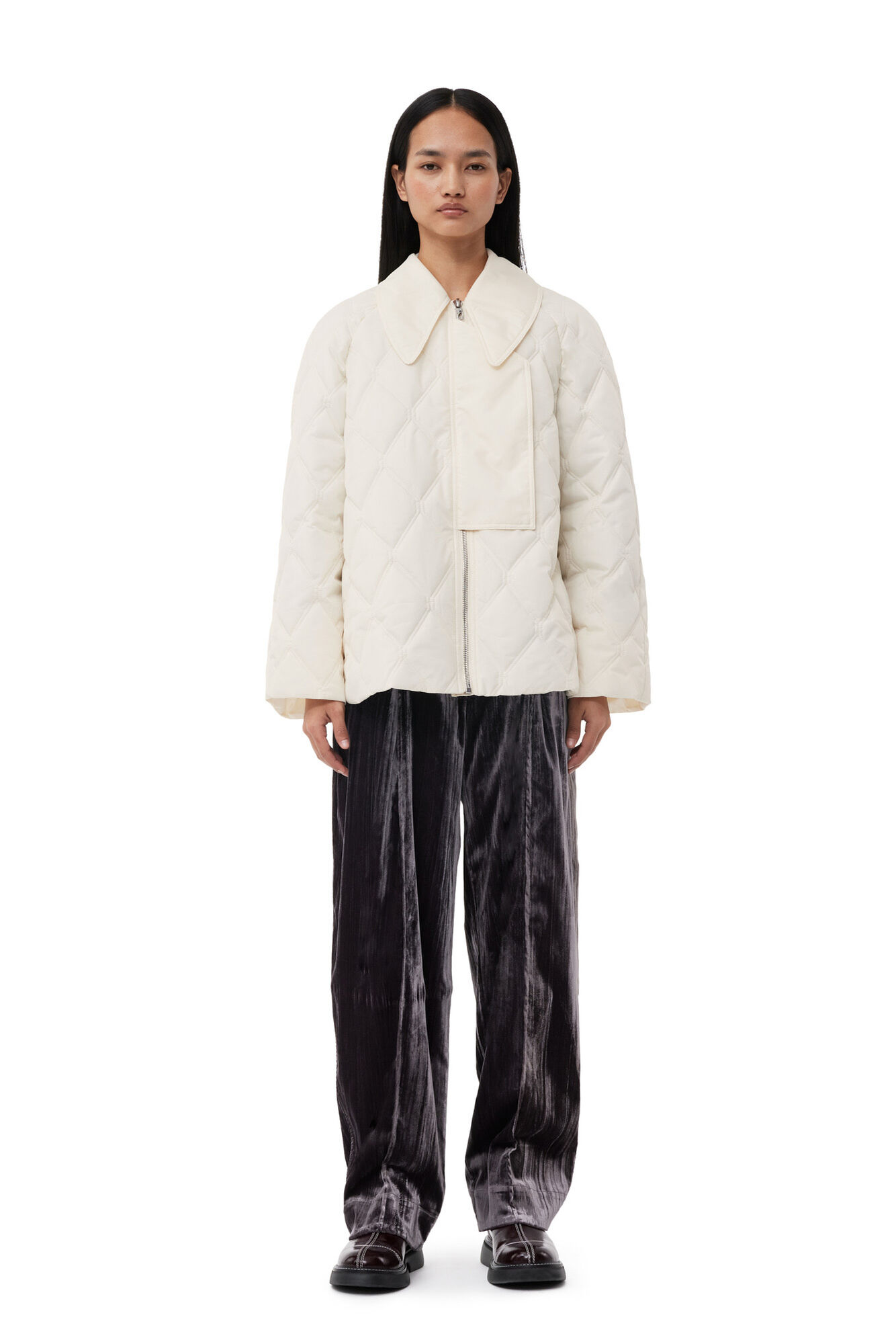 White Ripstop Quilt Jacket, Recycled Polyester, in colour Egret - 2 - GANNI