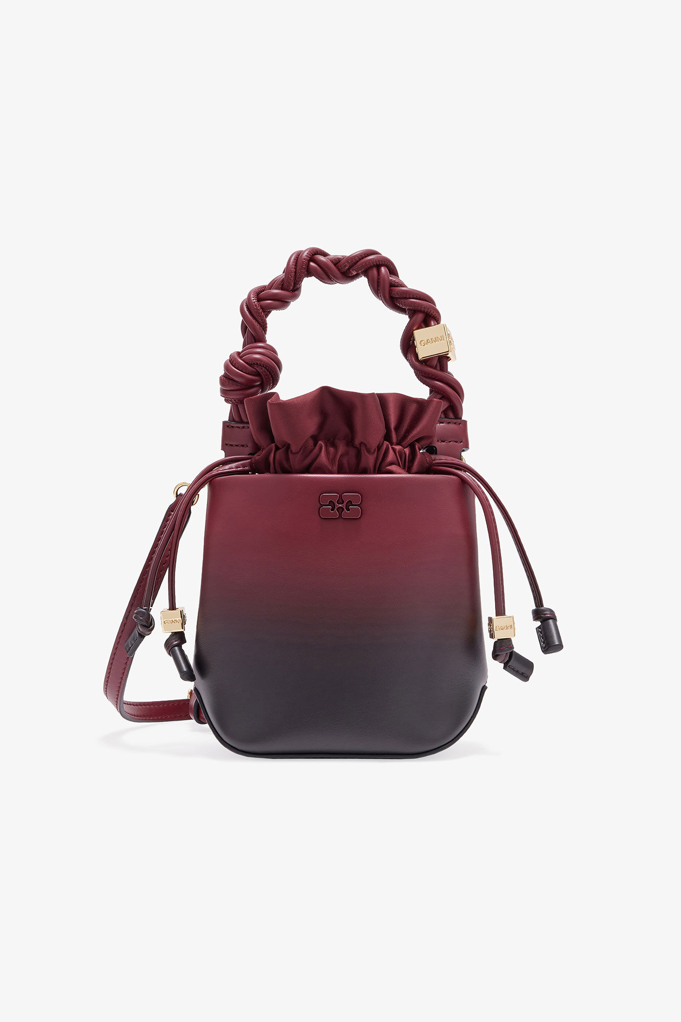 Red Gradient Mini GANNI Bou Bucket Bag, Polyester, in colour Tawny Port - 1 - GANNI