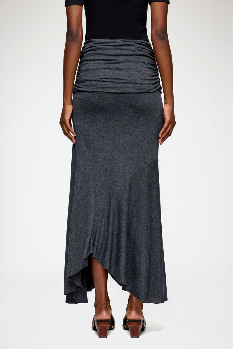 Long Skirt in Grey Jersey, Modal, in colour Phantom - 3 - GANNI