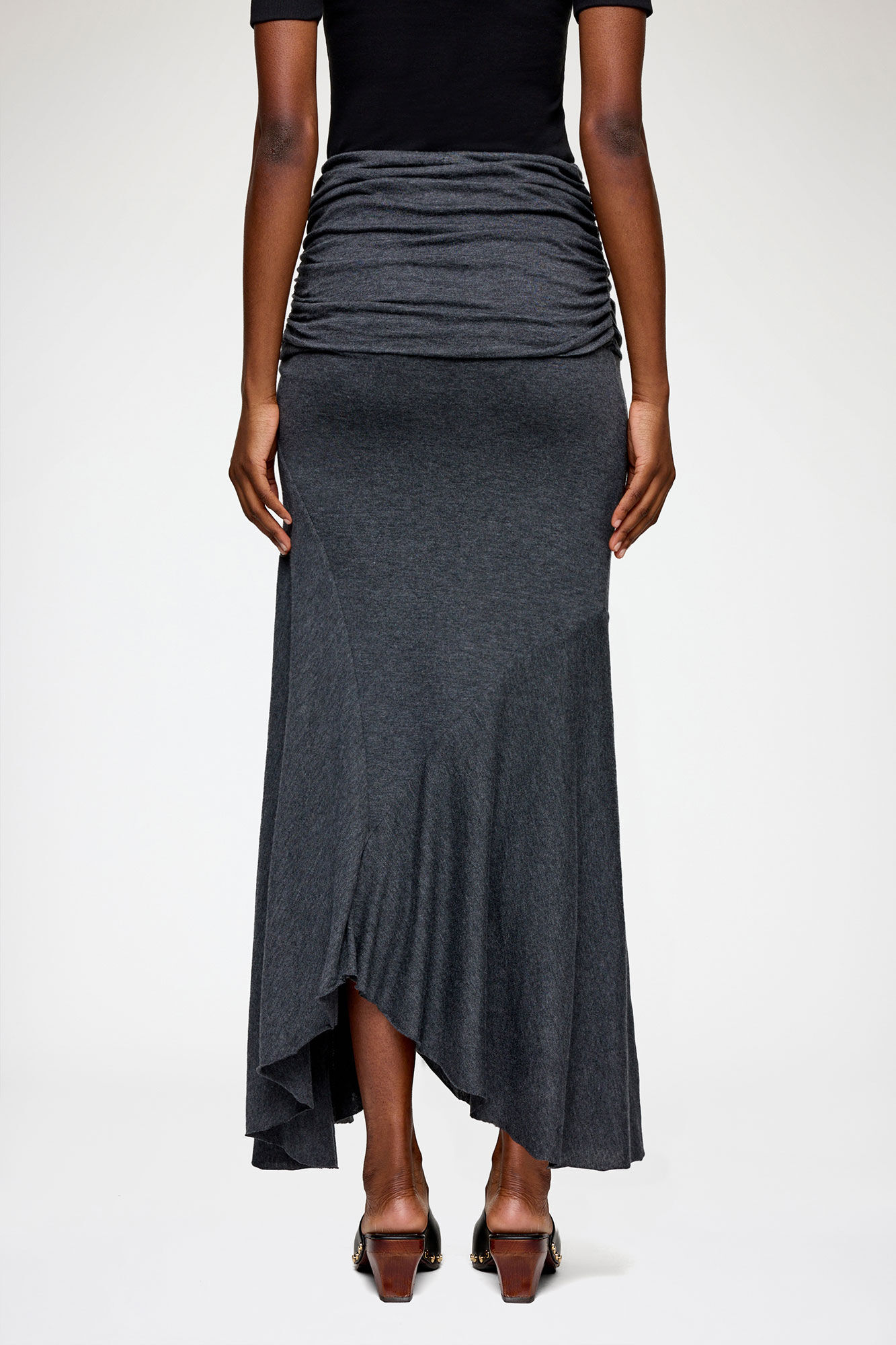 Long Skirt in Grey Jersey, Modal, in colour Phantom - 3 - GANNI