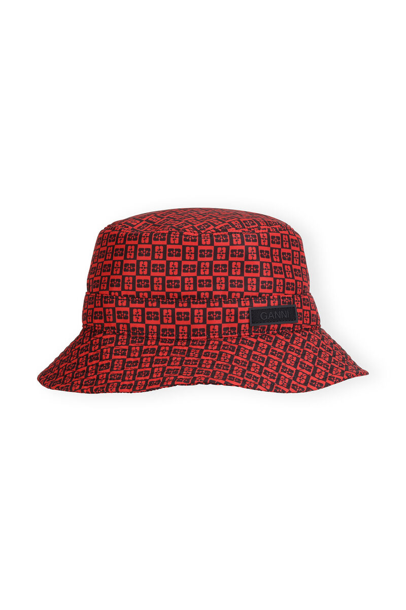 Red Printed Tech Fischerhut, Recycled Polyester, in colour Fiery Red - 1 - GANNI