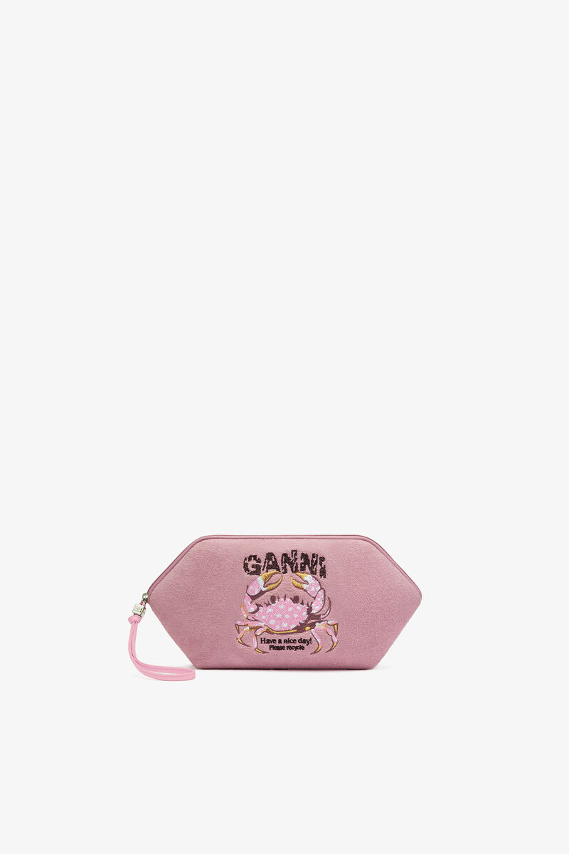 Bikini Pouch with Crab, Polyester, in colour Parfait Pink - 1 - GANNI