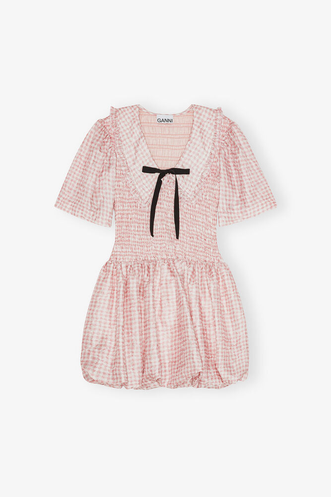 Pink Check Smock Dress, Bleached Mauve