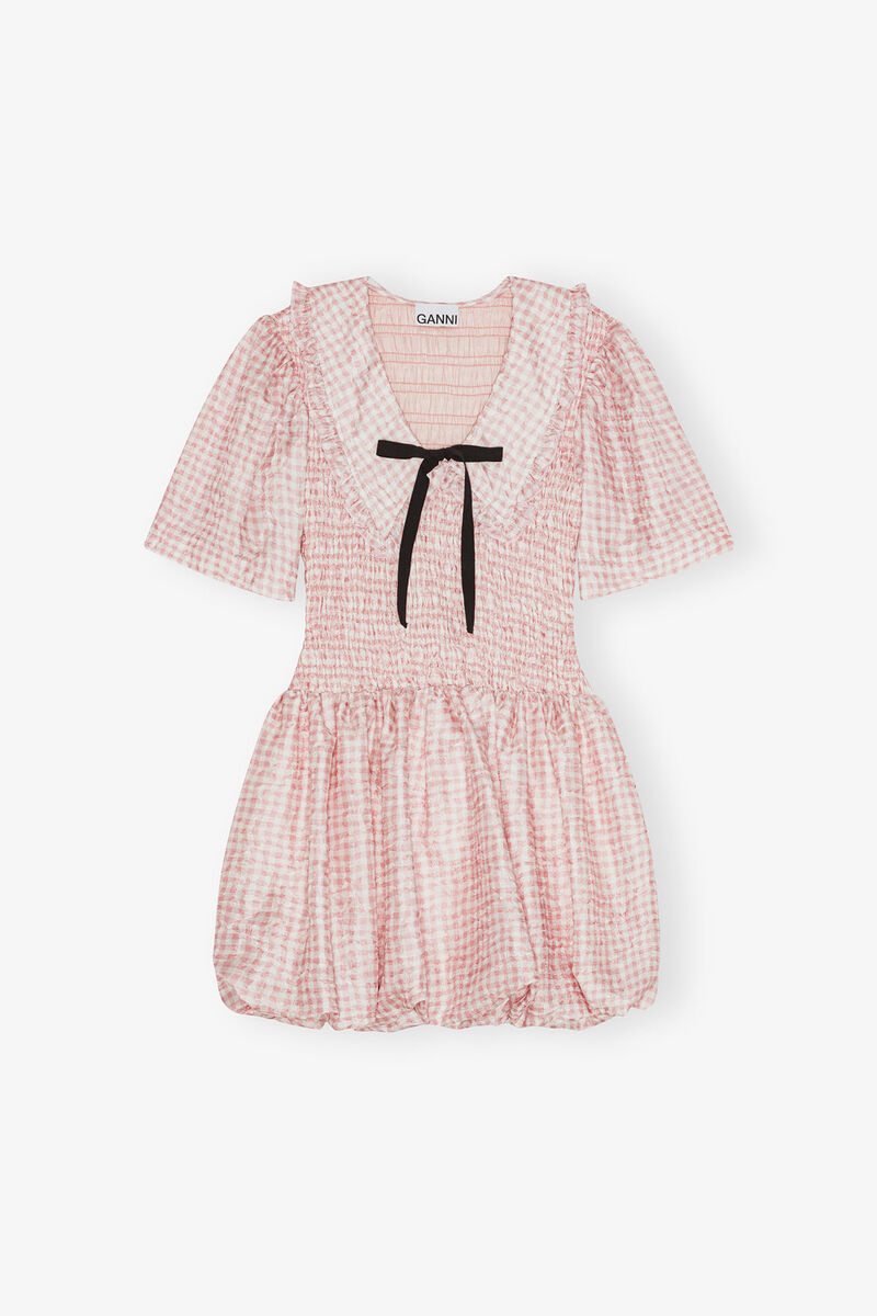 Pink Check Smock Dress, Recycled Polyester, in colour Bleached Mauve - 1 - GANNI