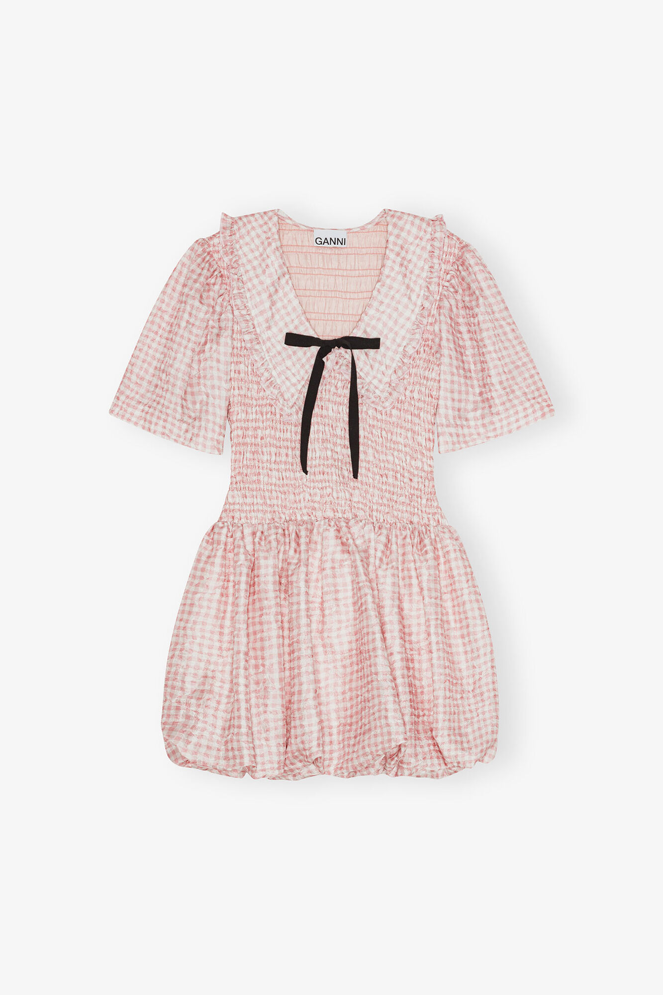 Pink Check Smock Dress, Recycled Polyester, in colour Bleached Mauve - 1 - GANNI