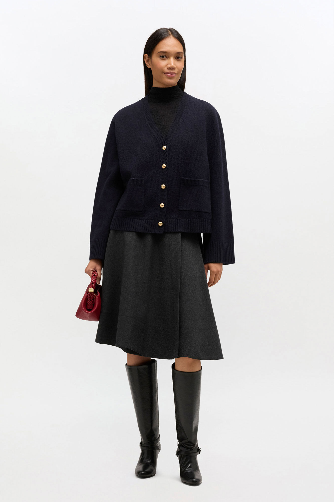 Classic Wool Cardigan, in colour Sky Captain - 2 - GANNI