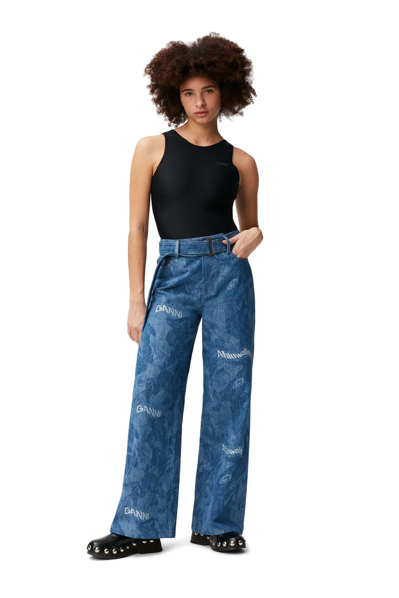 Rette jeans med logo, Cotton, in colour Light Denim - 1 - GANNI