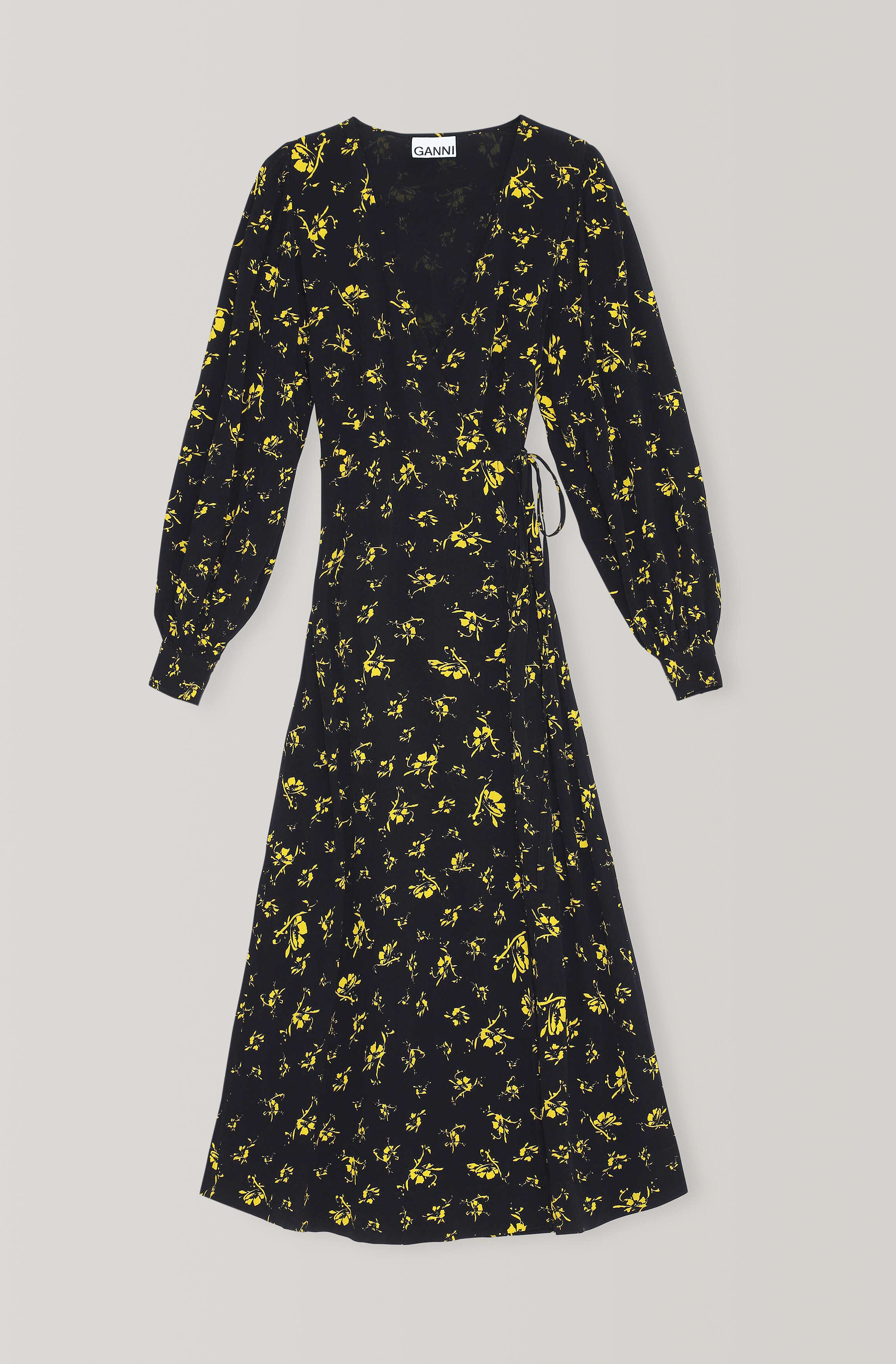ganni crepe wrap dress