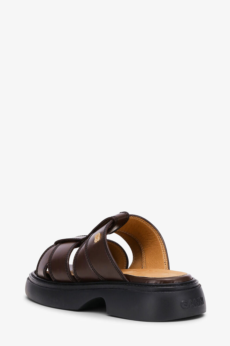 Brown Mule Sandals, Polyester, in colour Chocolate Fondant - 3 - GANNI