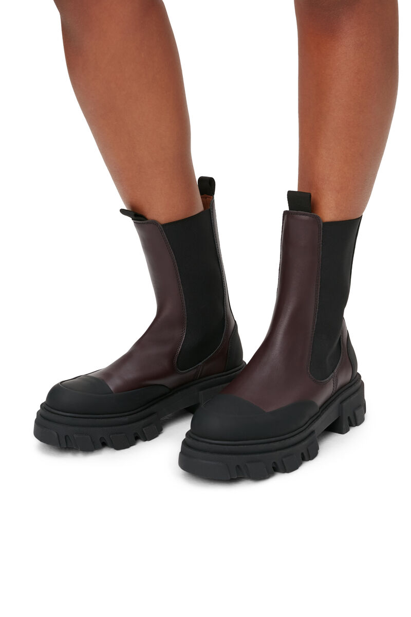 Cleated Mid Chelsea Boots, Leather, in colour Burgundy - 4 - GANNI