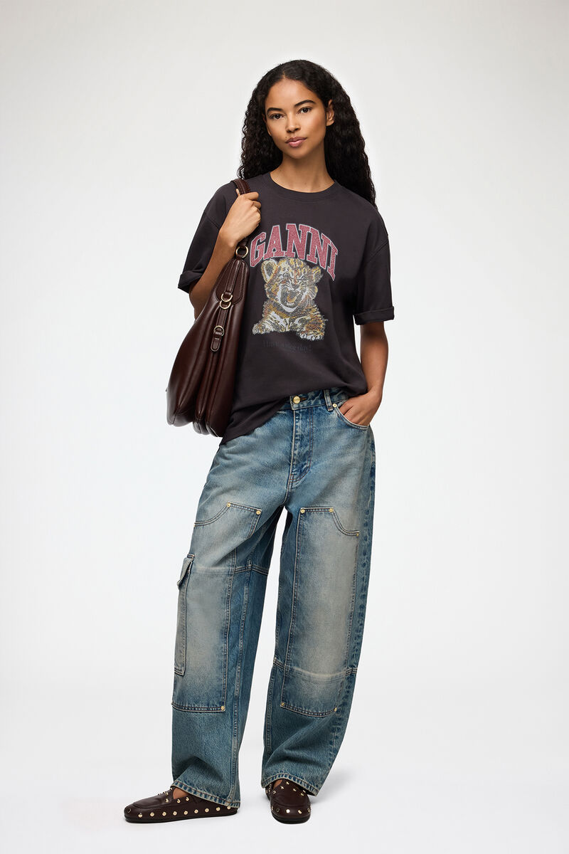 T-shirt med tiger, Organic Cotton, in colour Phantom - 2 - GANNI
