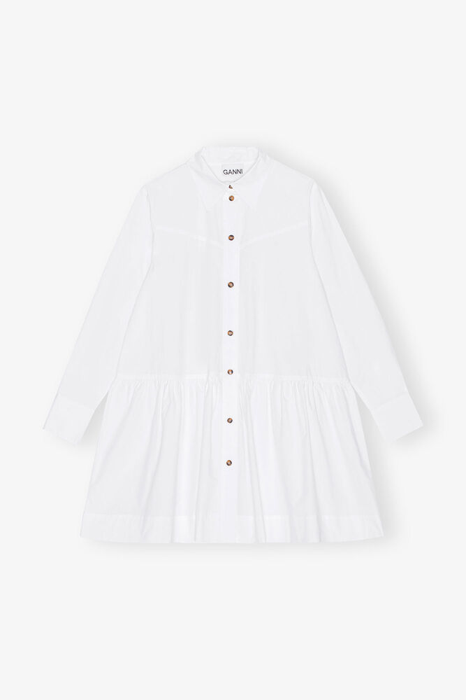 Robe chemise courte en popeline de coton blanche, Bright White