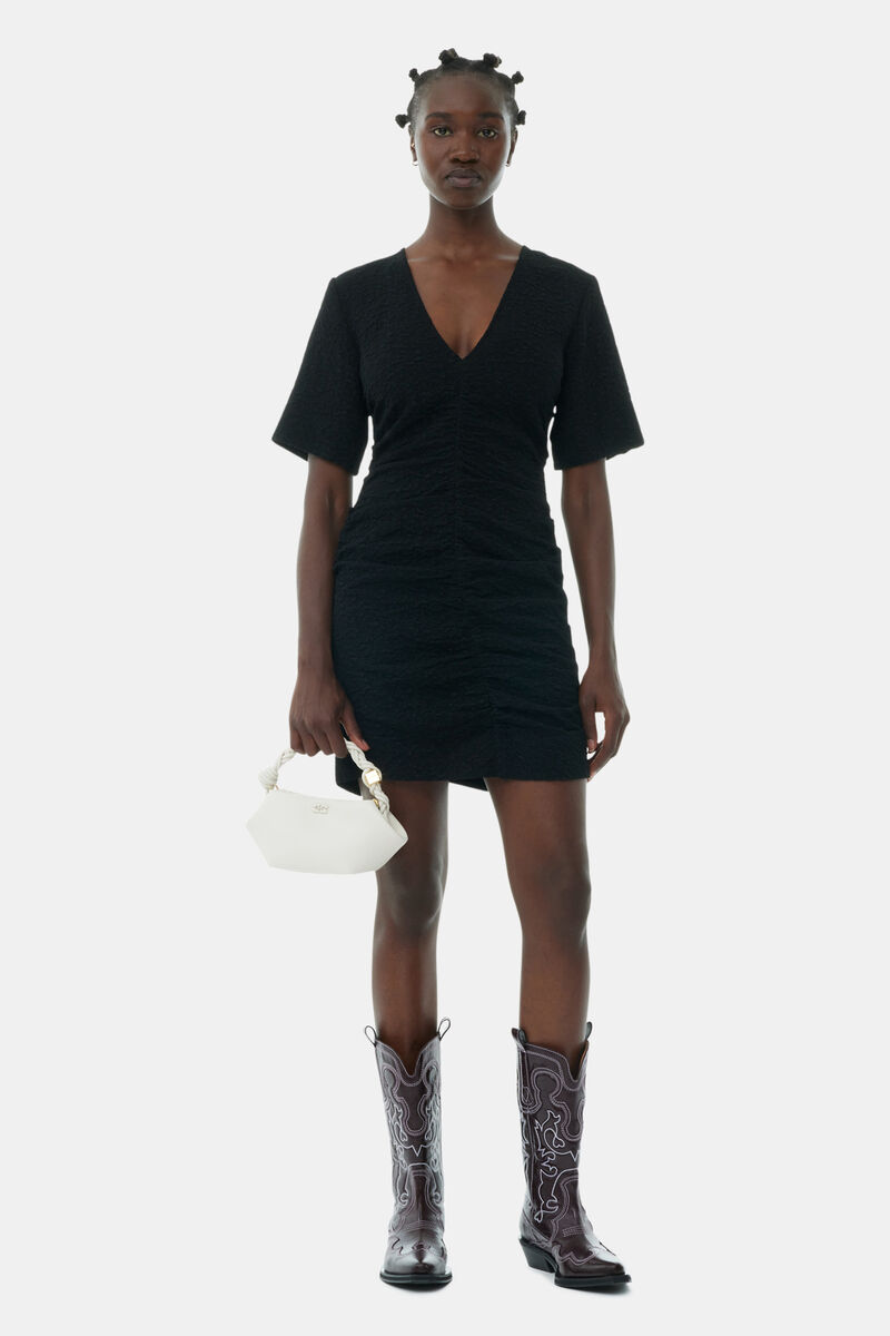 Black Textured Suiting Mini Dress, Polyester, in colour Black - 1 - GANNI