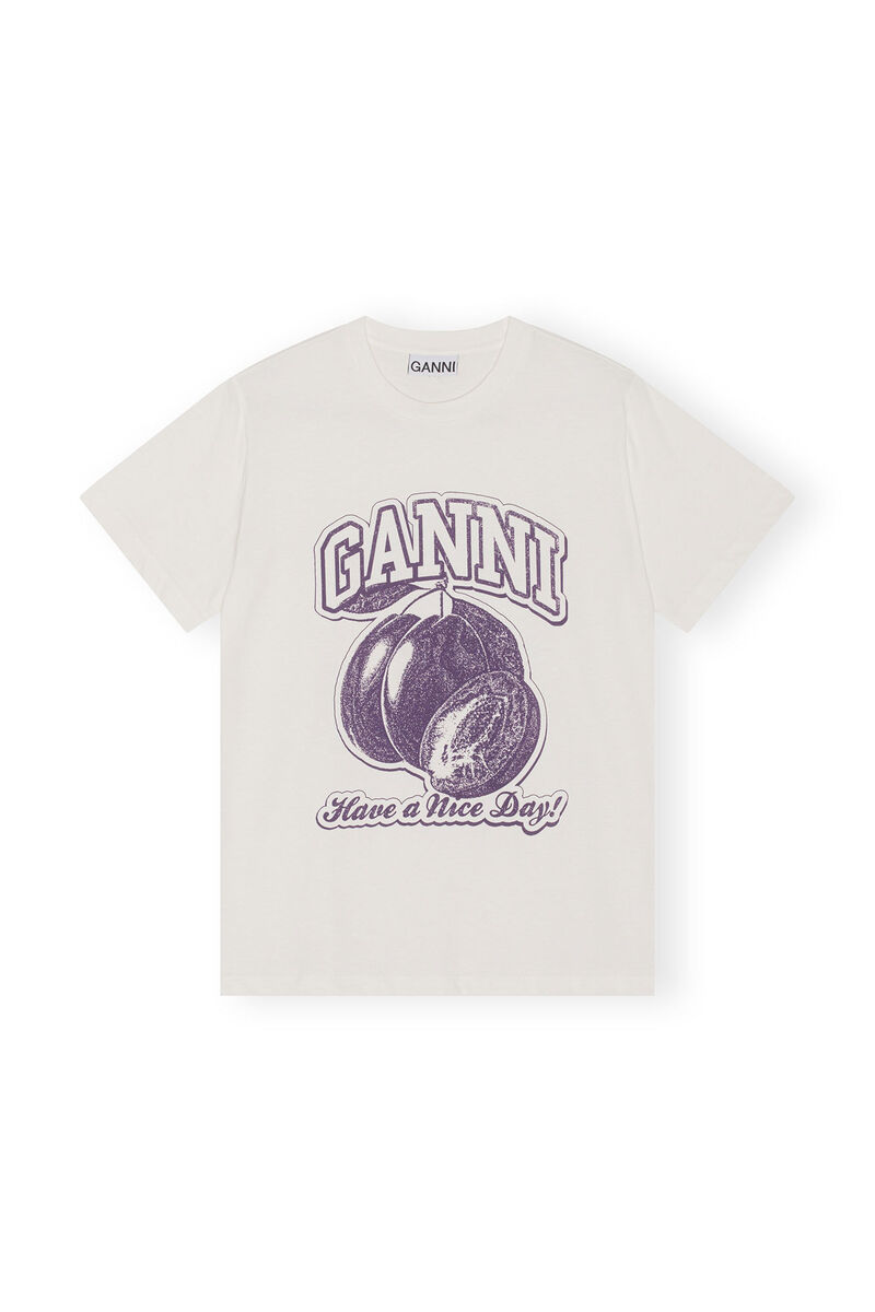 Lässiges Plum-T-Shirt, Cotton, in colour Egret - 1 - GANNI