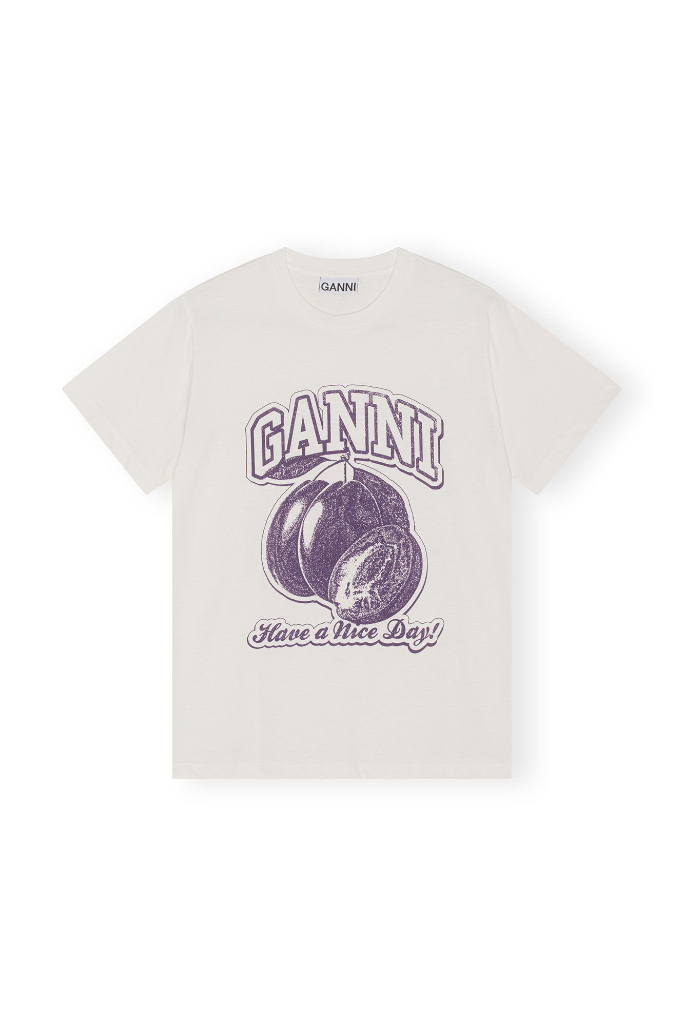 Plum Relaxed T-shirt, Cotton, in colour Egret - 1 - GANNI