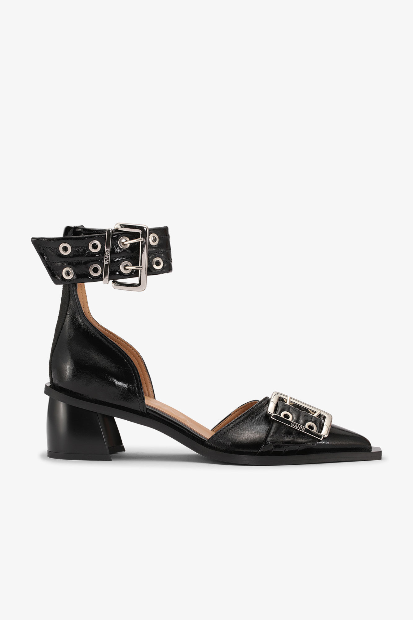 Black Feminine Buckle Open Cut Pumps, Polyester, in colour Black - 1 - GANNI