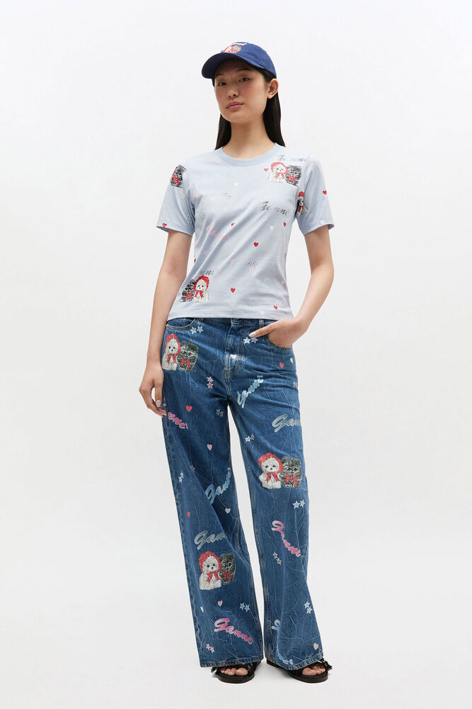 Grey Cropped Animal T-shirt, Soft Chambray