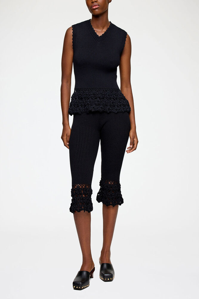 Trousers in Cotton Crochet, Black