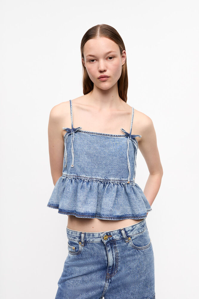 Blue Denim Strap Top, Mid Blue Stone