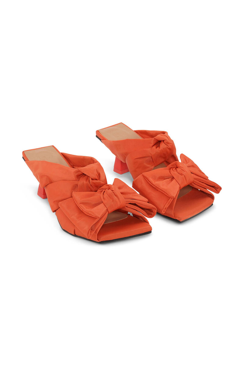 Soft Bow Kitten Heel Sandals, Nylon, in colour Orangeade - 3 - GANNI