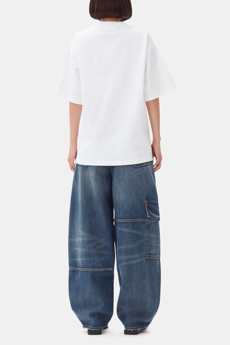 White Heavy Cotton Drop Shoulder Heart T-shirt, Organic Cotton, in colour Bright White - 4 - GANNI