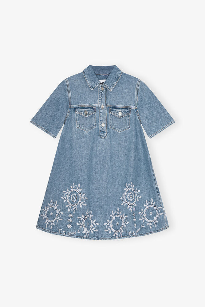 Broderie Anglaise Mini Dress, Light Blue Stone