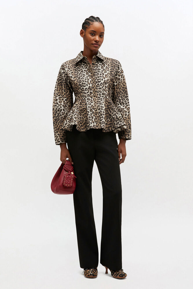 Leopard Peplum Shirt, Almond Milk