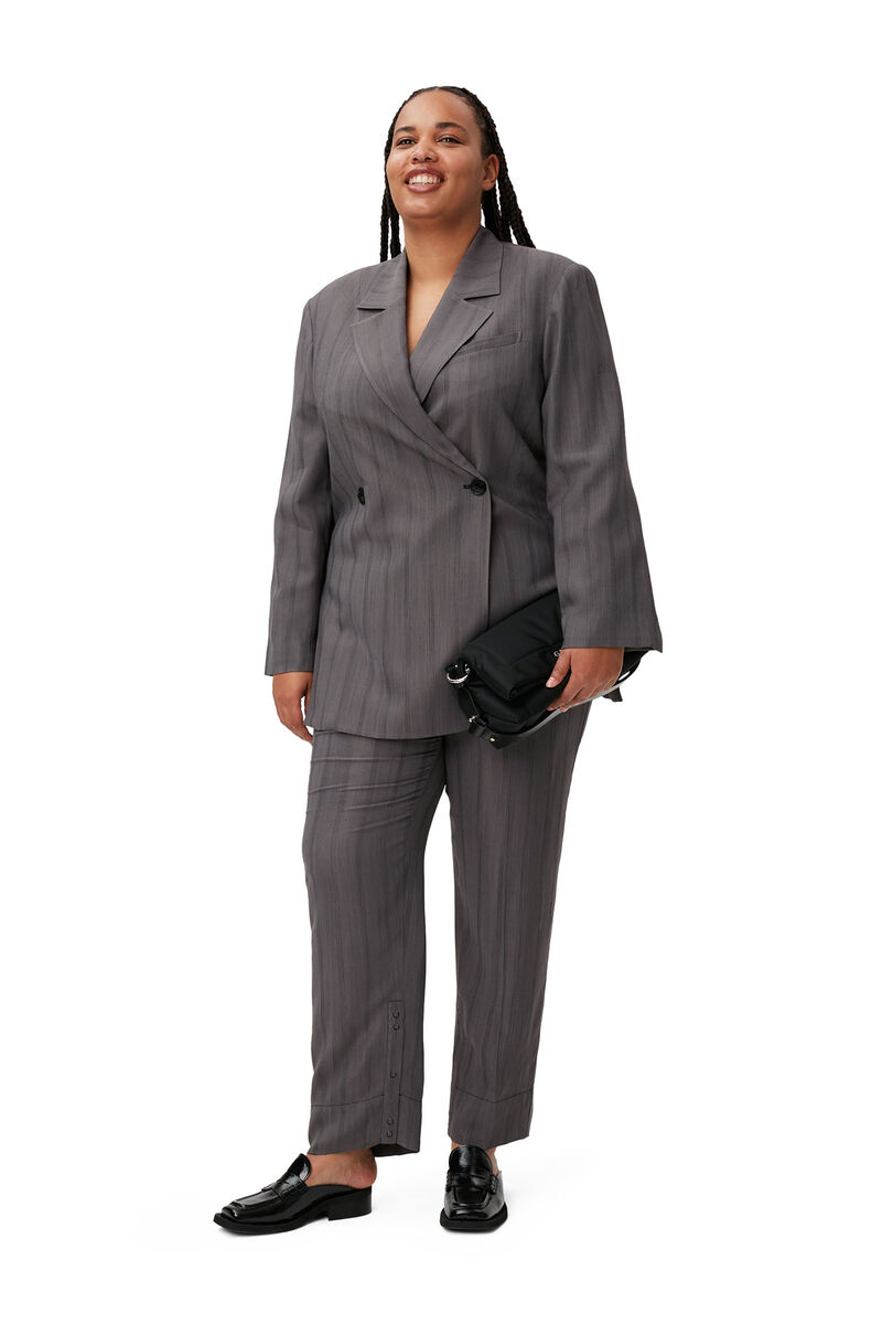 Drapey Stripe blazer, LENZING™ ECOVERO™, in colour Black Stripes - 6 - GANNI