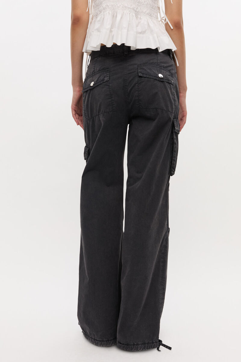 Black Washed Twill Pants, Organic Cotton, in colour Phantom - 3 - GANNI