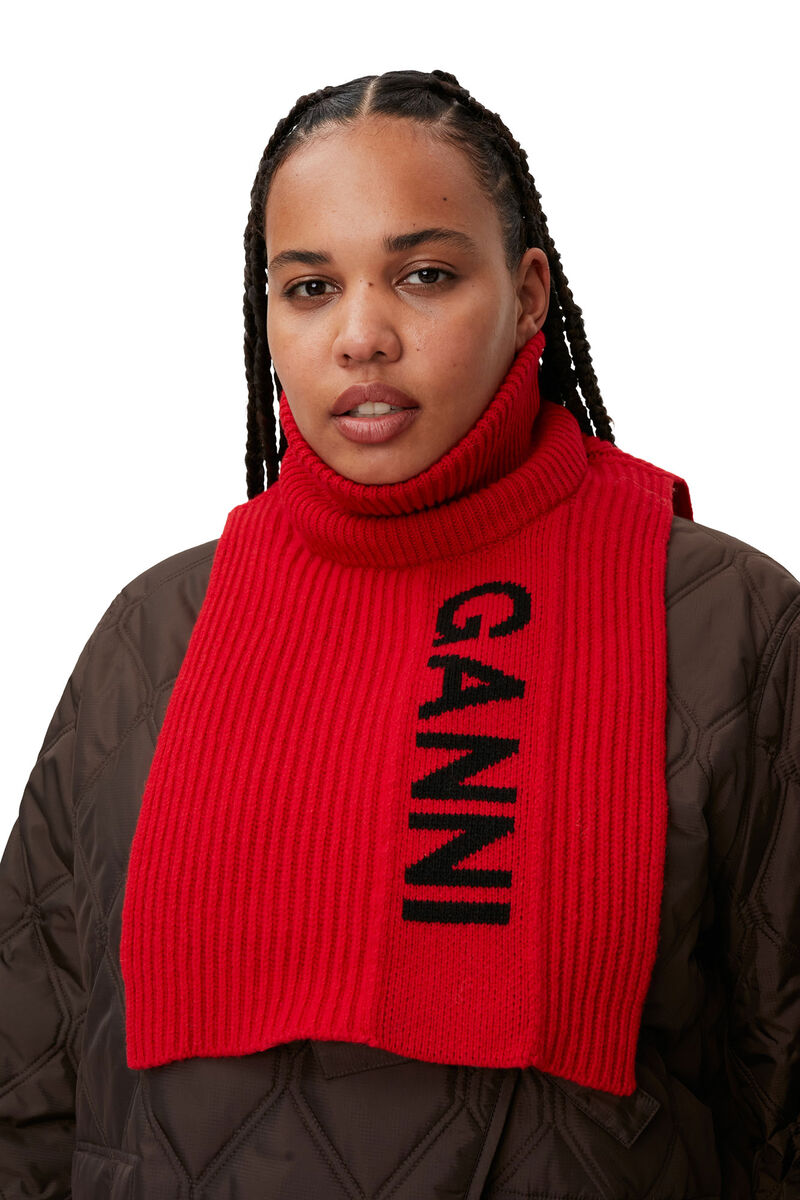 Structured Rib Knit Bib, in colour Fiery Red - 3 - GANNI
