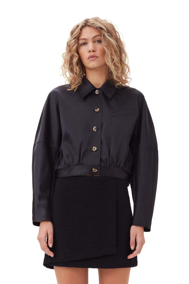 Double Satin Short Jacket, Elastane, in colour Black - 8 - GANNI