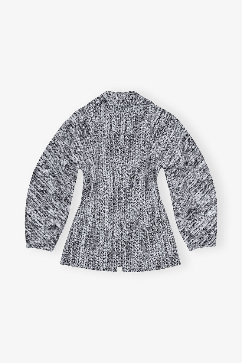 Blue Cotton Tweed Curve Sleeve Jacket, Cotton, in colour Celestial Blue - 2 - GANNI
